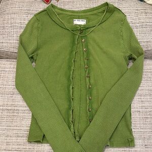 We The Free People Kelp It’s On Cardi Button-Down Ribbed Cardigan